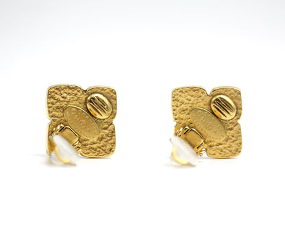 Chanel Vintage 94A Orange Glass Gold-Plated Rhombus Cc Earrings