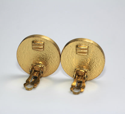 Chanel Vintage 01P Metallic Orange Round Cc Earrings