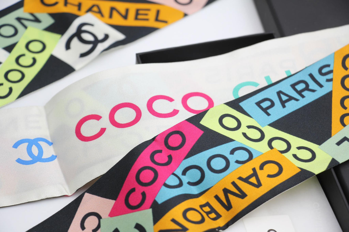 Chanel 100 Silk Multicolour Coco Mark Scarf