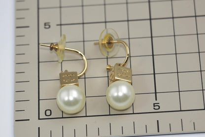 Chanel Vintage 02 Imitation Pearl Gold Square Cc Drop Earrings