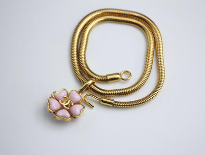 Chanel Vintage 97P Glazed Pink Camellia Pendant Necklace