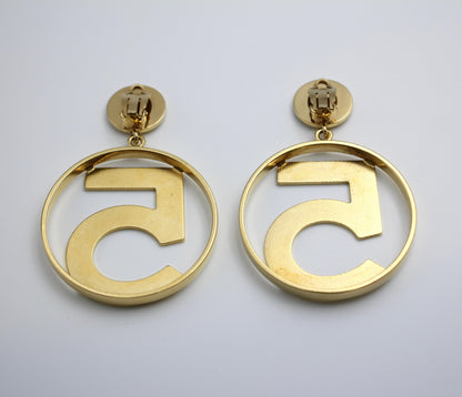 Chanel Vintage 87 Gold Plated Giant No 5 Clip-On Earrings