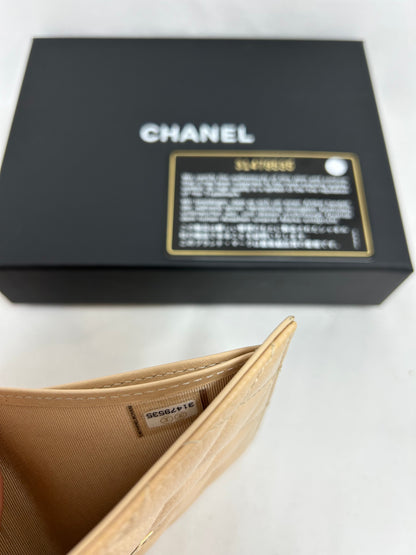 Chanel 21-Year-Old Milk Tea Gold Buckle Caviar Cowhide Classic Three-Fold Short Clip