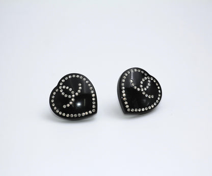 CHANEL Chanel Vintage 09C Rhinestone Resin Black Heart Cc Earrings - Onesize Fashion Jewellery - Used fashion item from Wararni