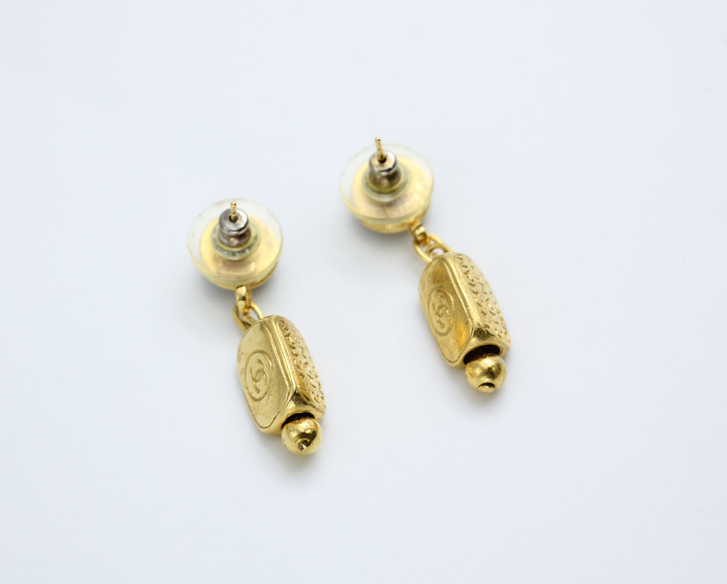 Chanel Vintage 99A Glazed Orange Gold-Plated Egyptian Style Earrings With English Words