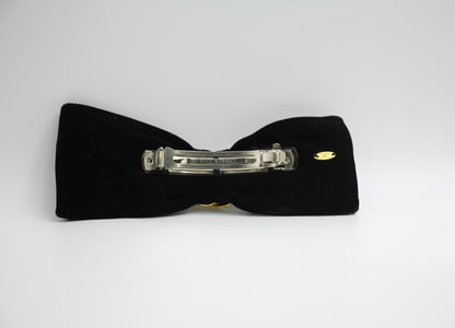 Chanel Vintage 81 85 Vintage Black Velvet Gold-Plated Bow Hairpin