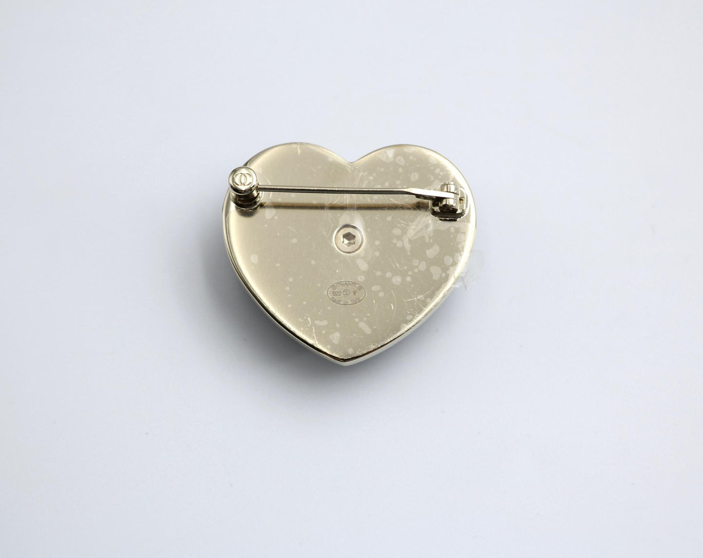 Chanel Vintage 22K Light Gold Metal And Black Leather Heart Brooch