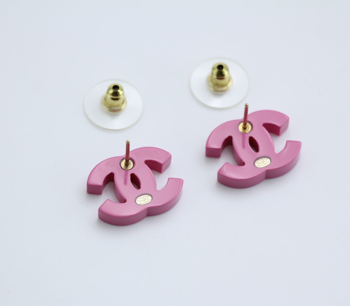 Chanel 22S Resin Purple Pink Black Simple Cc Earrings