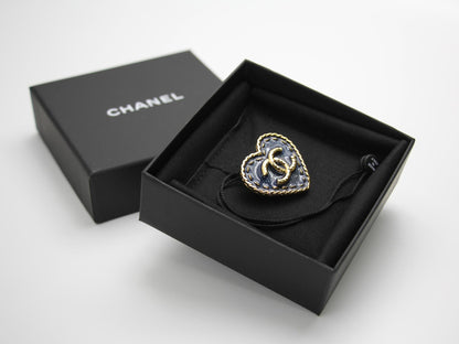 Chanel 24P Metal Spring Denim Heart-Shaped Buckle Brooch