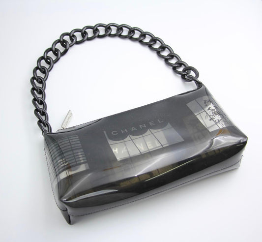 CHANEL Chanel 2003 Coco Window Chain Black Vinyl Pouch - Onesize Shoulder Bag - Secondhand luxury from Wararni