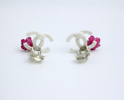 Chanel Vintage 04P Resin Pink Flower Earrings