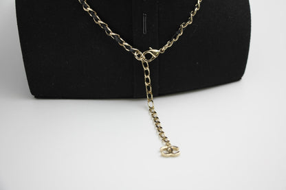 Chanel 21V Rhinestone Metal Leather Chanel English Word Small Necklace