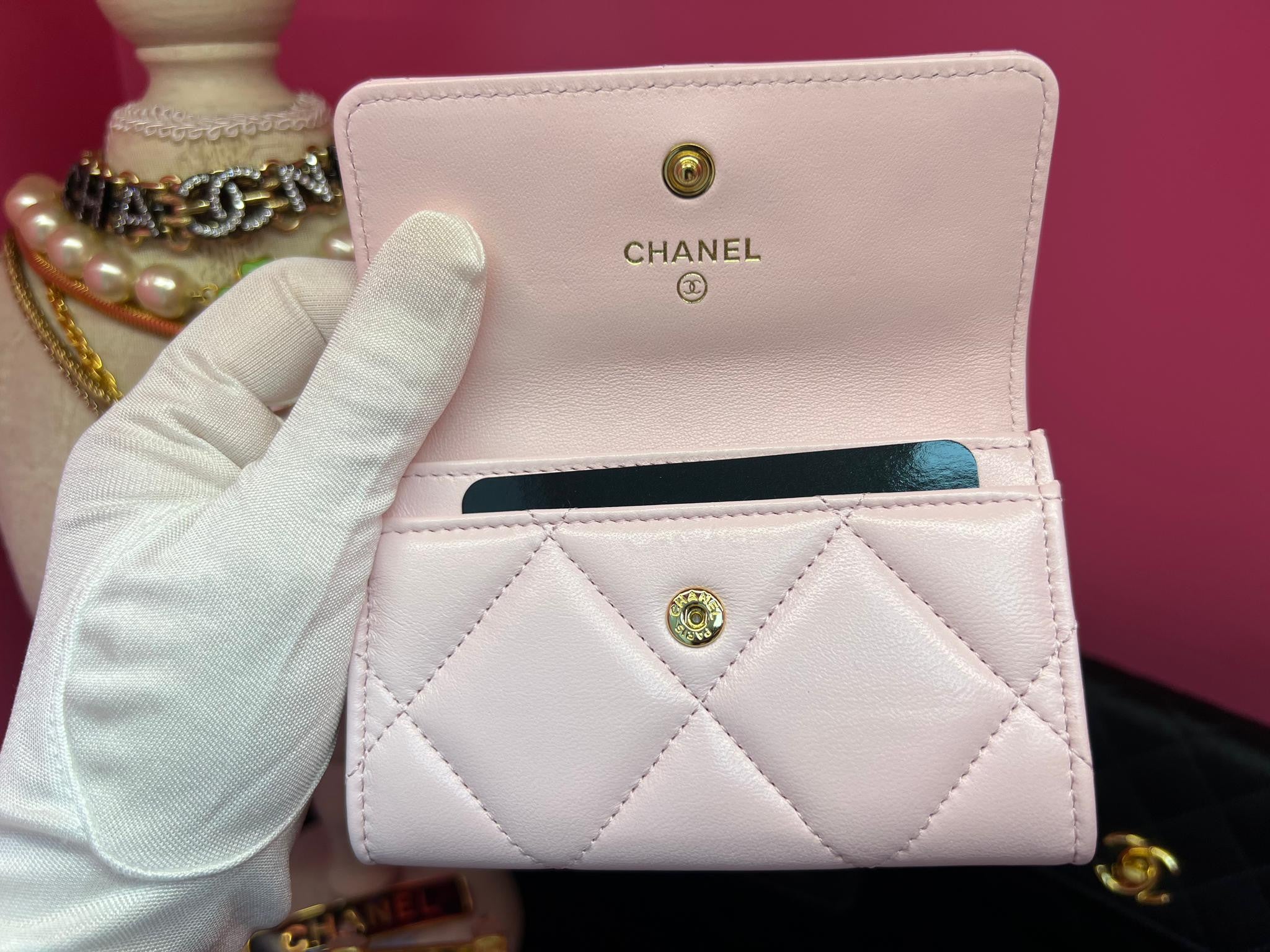 Chanel 19 Year Leather Cherry Blossom Pink Wallet Card Holder