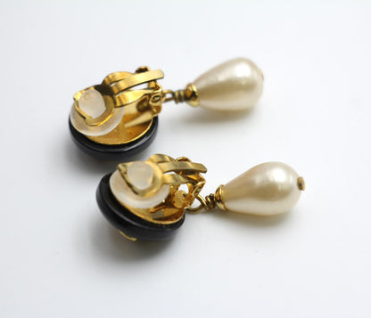 Chanel Vintage 95P Resin Black Bean Imitation Pearl Earrings