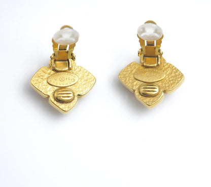 Chanel Vintage 94A Orange Glass Gold-Plated Rhombus Cc Earrings