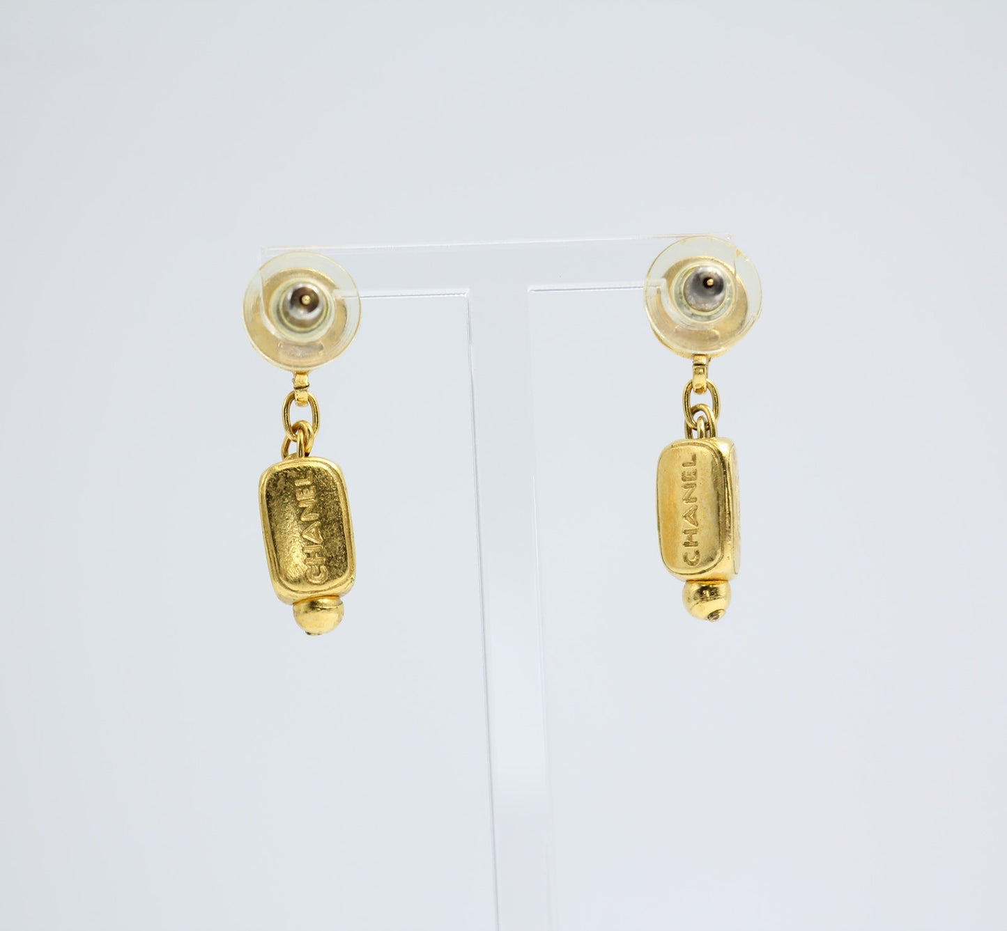 Chanel Vintage 99A Glazed Orange Gold-Plated Egyptian Style Earrings With English Words