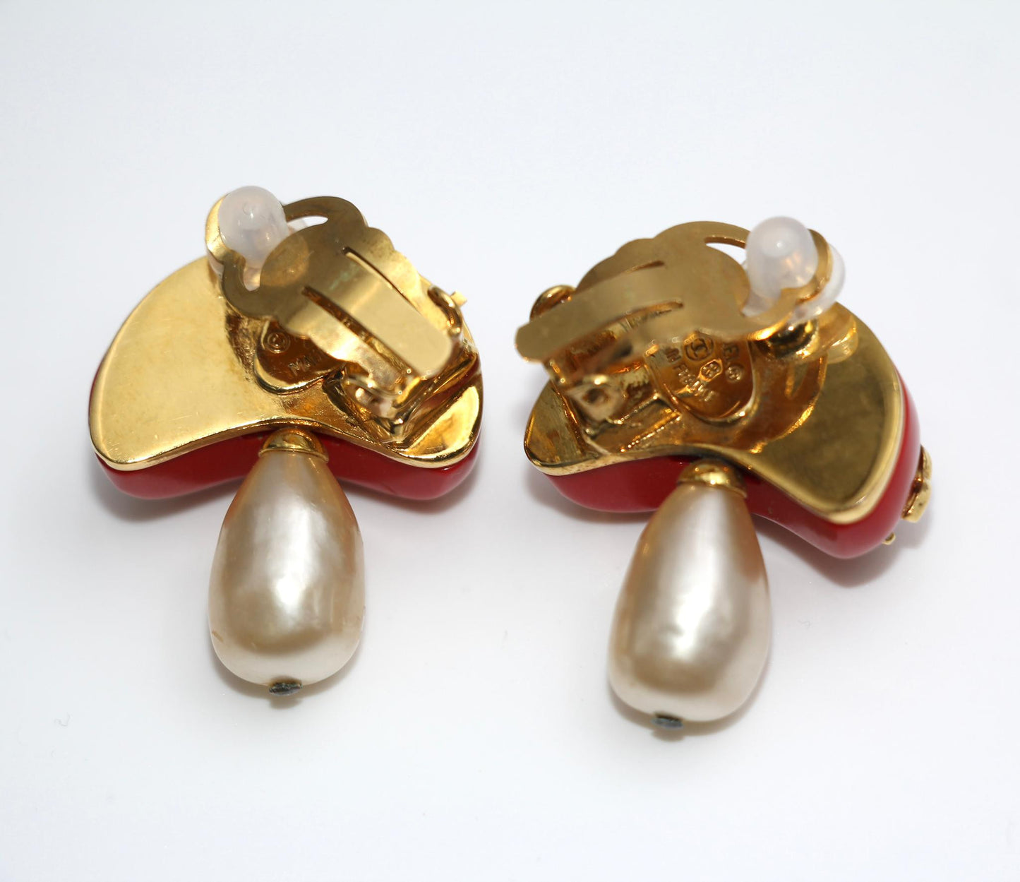 Chanel Vintage 91 Imitation Pearl Resin Red Mushroom Clip-On Earrings