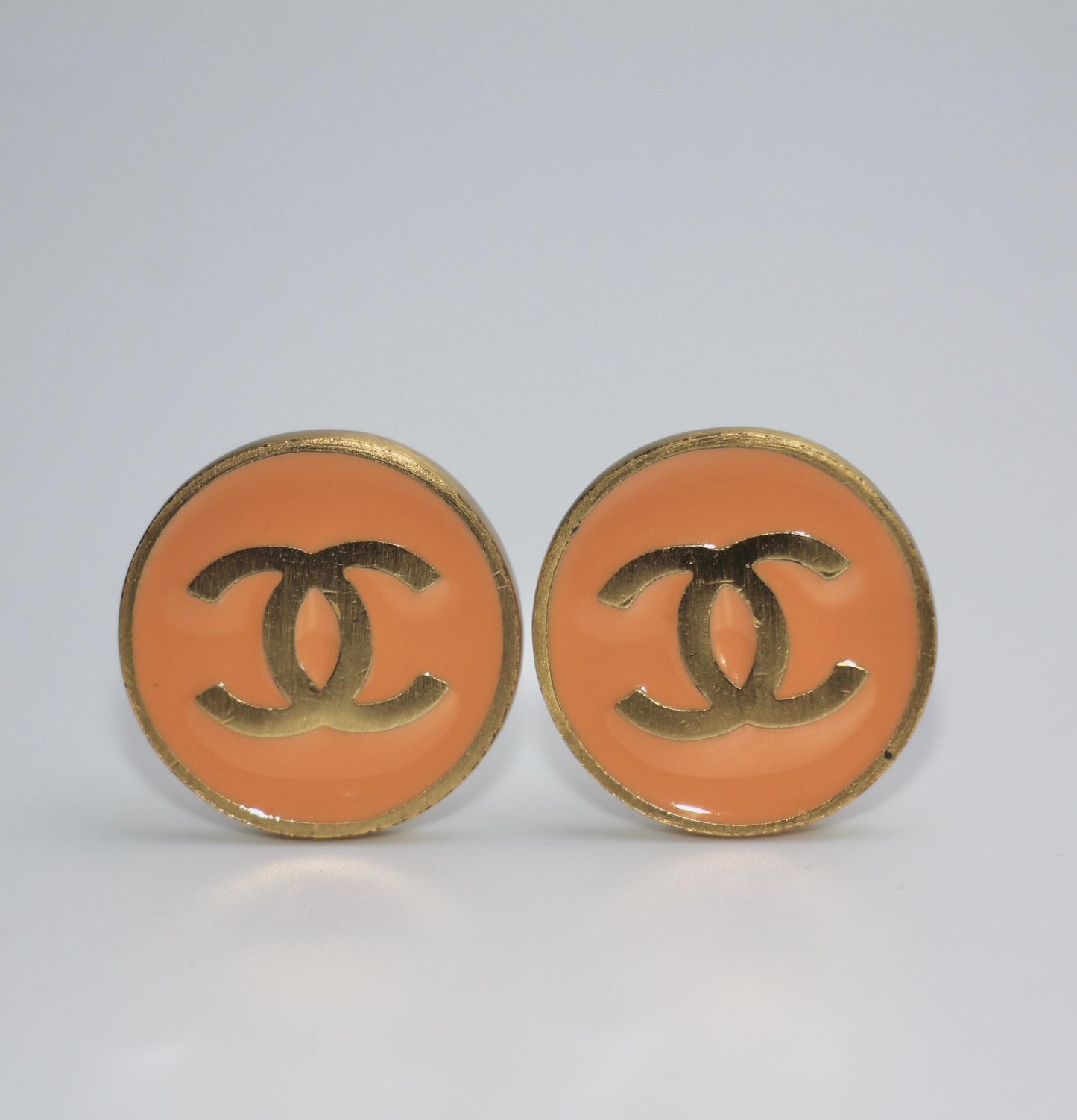 Chanel Vintage 01P Metallic Orange Round Cc Earrings