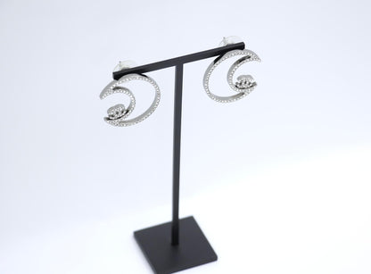 Chanel 17K Rhinestone Moon Silver Earrings