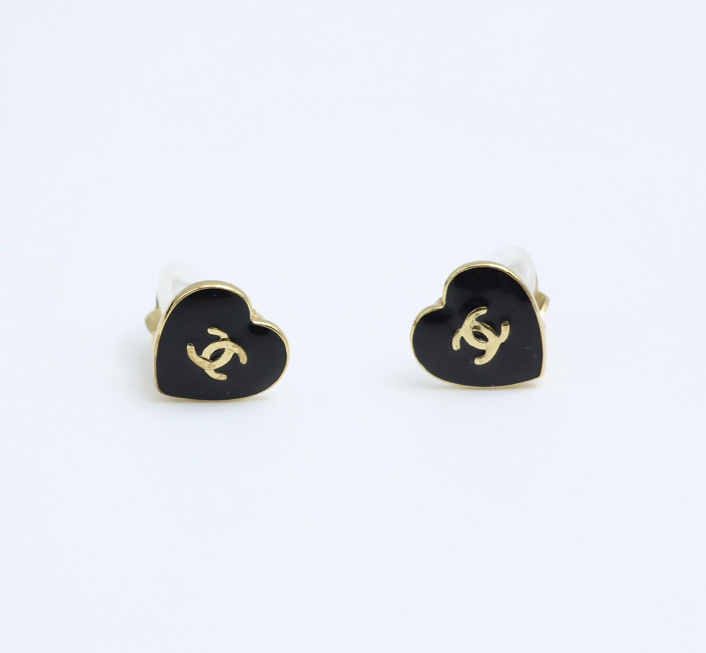 Chanel Vintage 04A Enamel Black Love Thin Cc Earrings