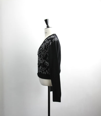 Chanel Cashmere 99 Black X White Floral Bird Coat