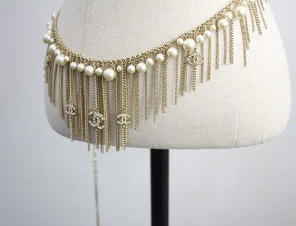 Chanel A11P Imitation Pearl Gold Plated Cc Logo Necklace Waist Chain