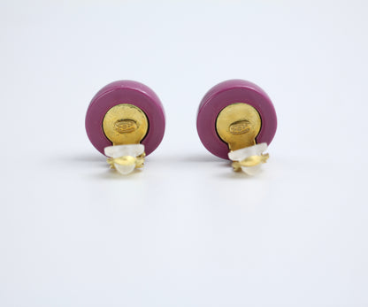 Chanel Vintage 01P Resin Purple Round Wave Earrings