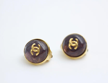 Chanel Vintage 99P Resin Glazed Purple Clip-On Earrings