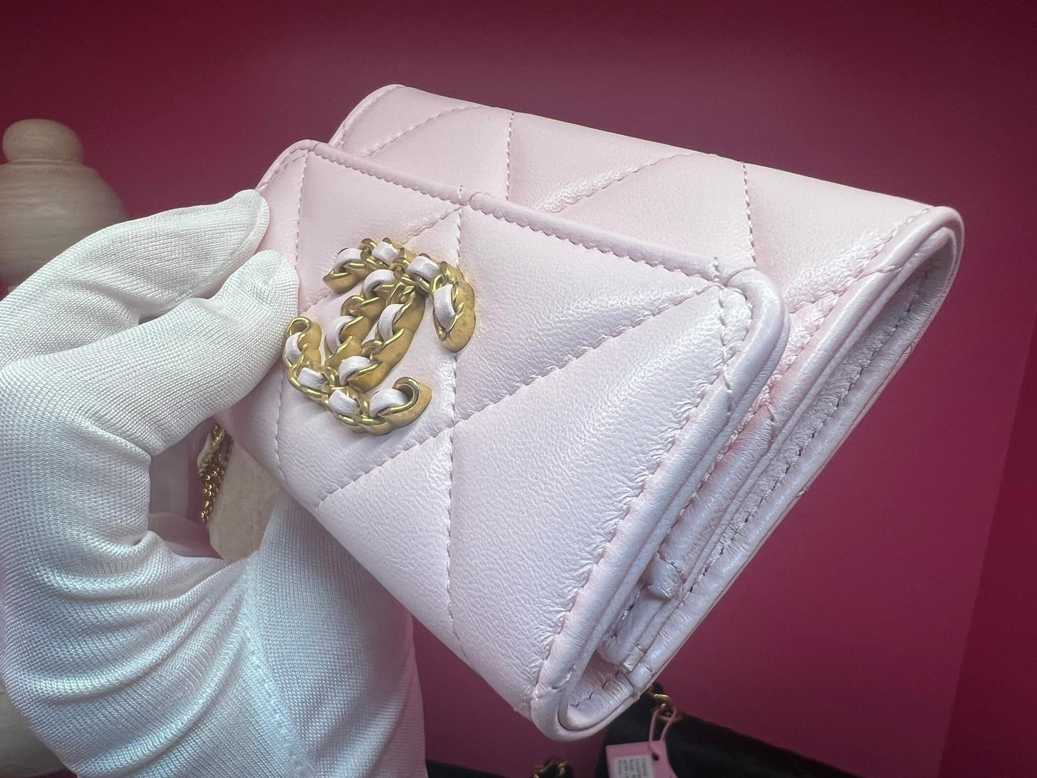 Chanel 19 Year Leather Cherry Blossom Pink Wallet Card Holder
