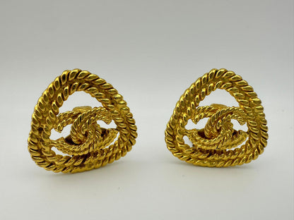 1991 Chanel Vintage Triangular Gold Plated Earrings