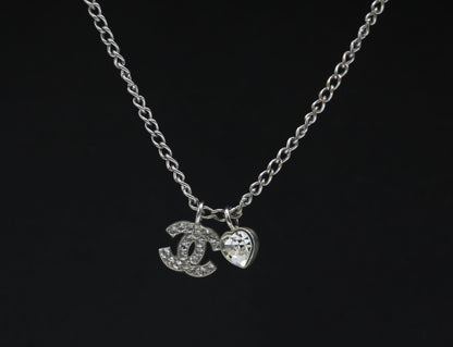 Chanel Vintage 06P Rhinestone Silver Heart-Shaped Necklace