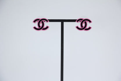 Chanel 22S Resin Purple Pink Black Simple Cc Earrings