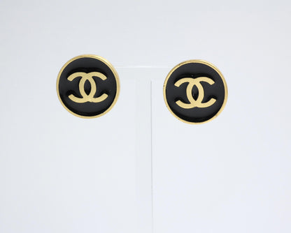 Chanel Vintage 01P Metal Black Cc Clip-On Earrings