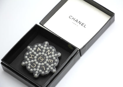 Chanel 18B Resin Imitation Pearl Snowflake Black And White Brooch