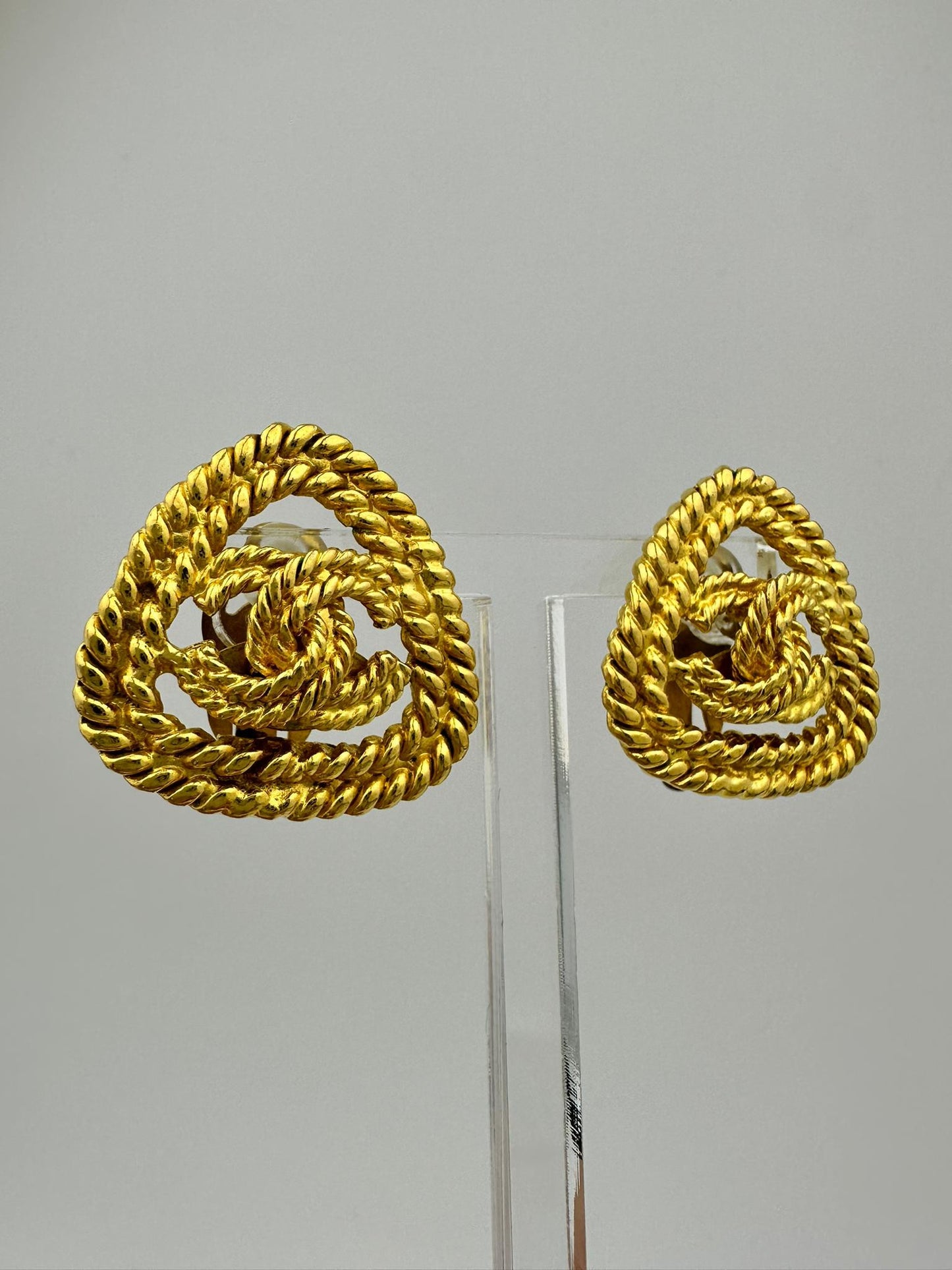 1991 Chanel Vintage Triangular Gold Plated Earrings