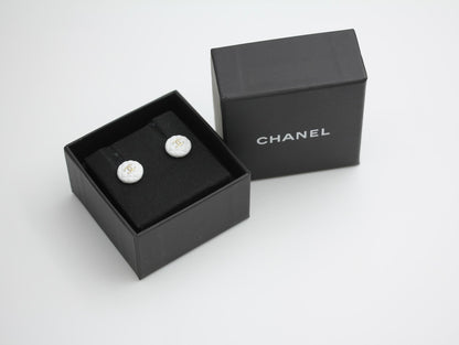 Chanel 19C White Resin Cc Logo Stud Earrings