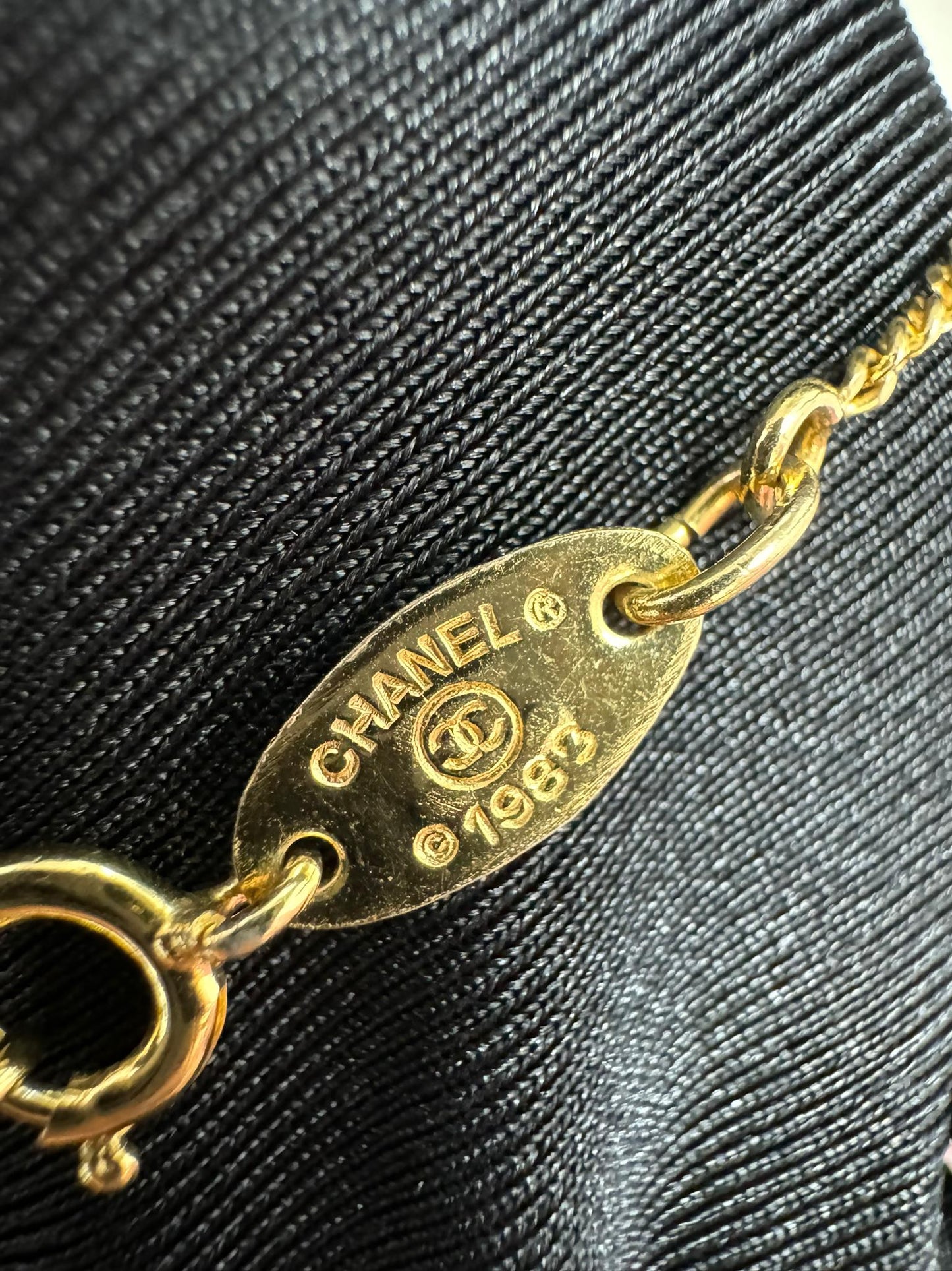 Chanel Vintage 83 Years Rhinestone Gold Plated Thin Cc Necklace