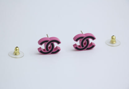 Chanel 22S Resin Purple Pink Black Simple Cc Earrings