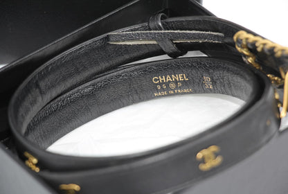 Chanel Vintage 95P Gold Plated Buckle Black Belt