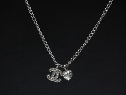 Chanel Vintage 06P Rhinestone Silver Heart-Shaped Necklace