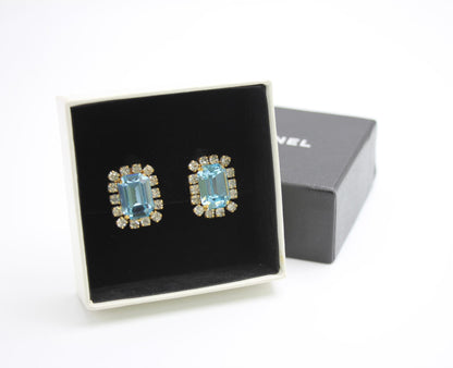 Chanel Vintage 95P Light Blue Rhinestone Barbie Earrings