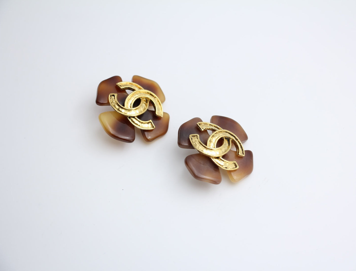 Chanel Vintage 94P Tortoise Brown Large Cc Earrings