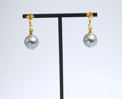 Chanel Vintage 02 Imitation Pearl Gray Wave Dangle Earrings