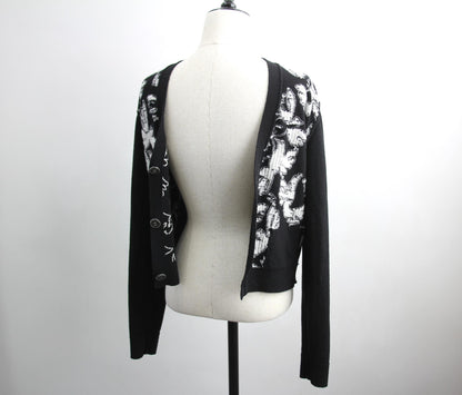 Chanel Cashmere 99 Black X White Floral Bird Coat