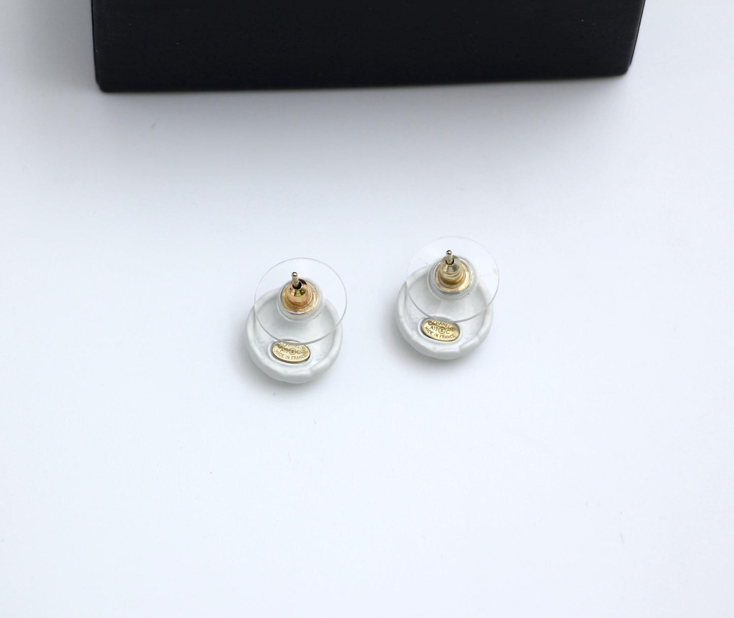 Chanel 19C White Resin Cc Logo Stud Earrings