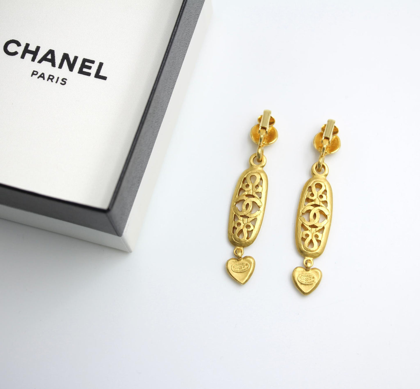 Chanel Vintage 95P Gold-Plated Long Love Earrings