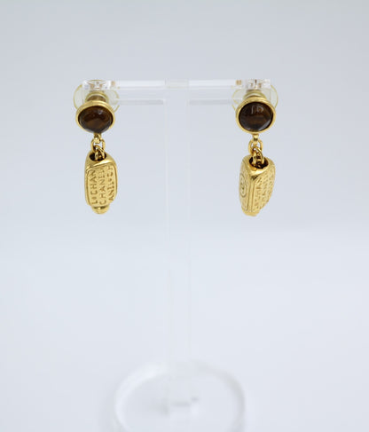 Chanel Vintage 99A Glazed Orange Gold-Plated Egyptian Style Earrings With English Words