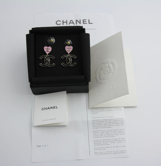 CHANEL Chanel 24A Metal Pink Heart X Black Cc Dangle Earrings - Onesize Fashion Jewellery - Used fashion item from Wararni