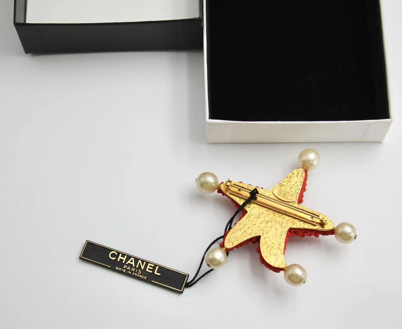 Chanel Vintage 93C Red Lava Imitation Pearls Gold Plated Brass Cc