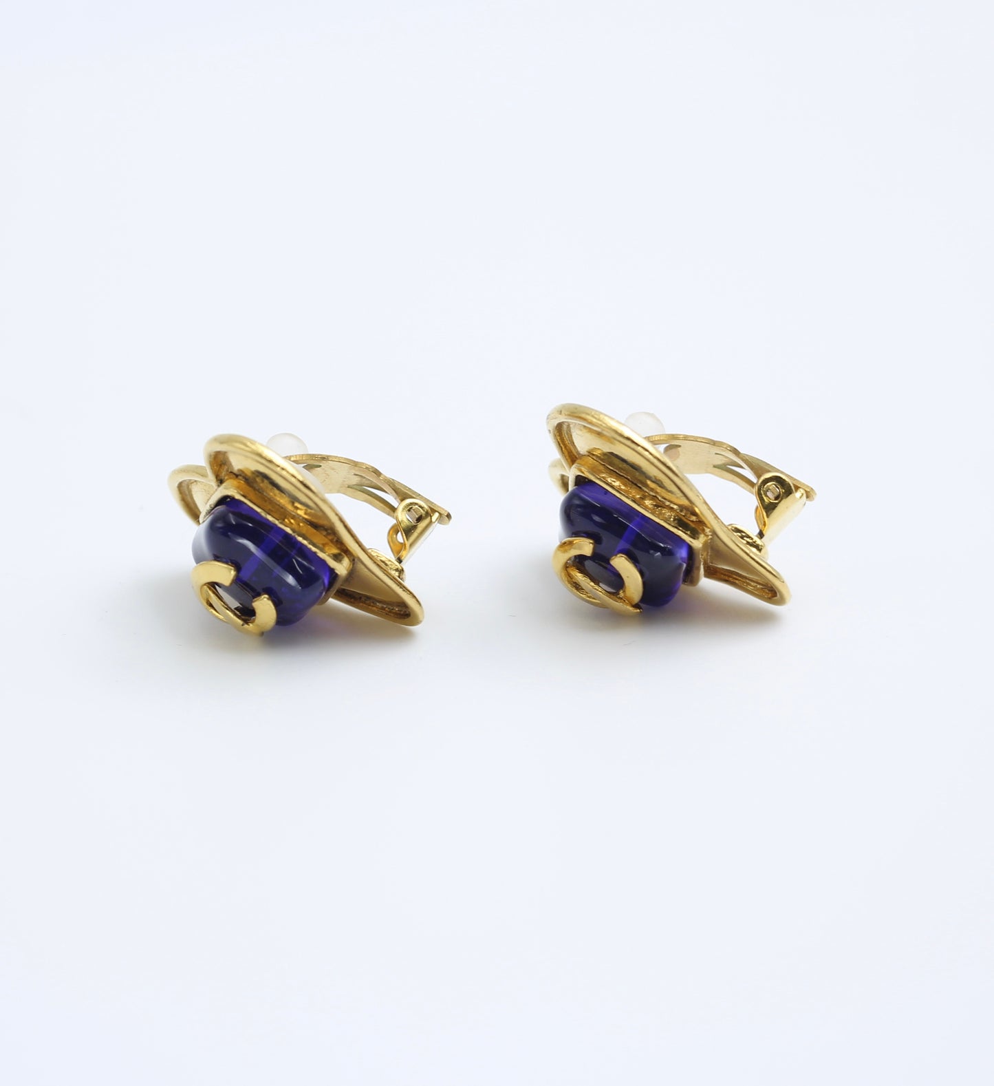 Chanel Vintage 95P Sapphire Blue Glazed Gold-Plated Love Earrings